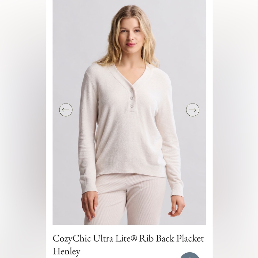 Barefoot Dreams CozyChic Ultra Lite® Rib Back Placket Henley color almond size S